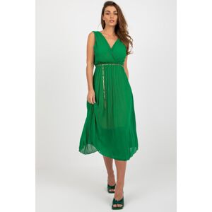 ItModa Plisované midi šaty s páskem zelené Velikost: UNI