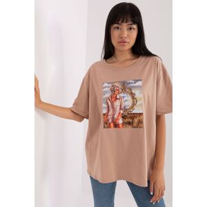 Lakerta Béžové dámské tričko oversize s potiskem Velikost: UNI
